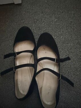 J. Crew Black Triple-Strap Mary Jane Flats 8 Velvet